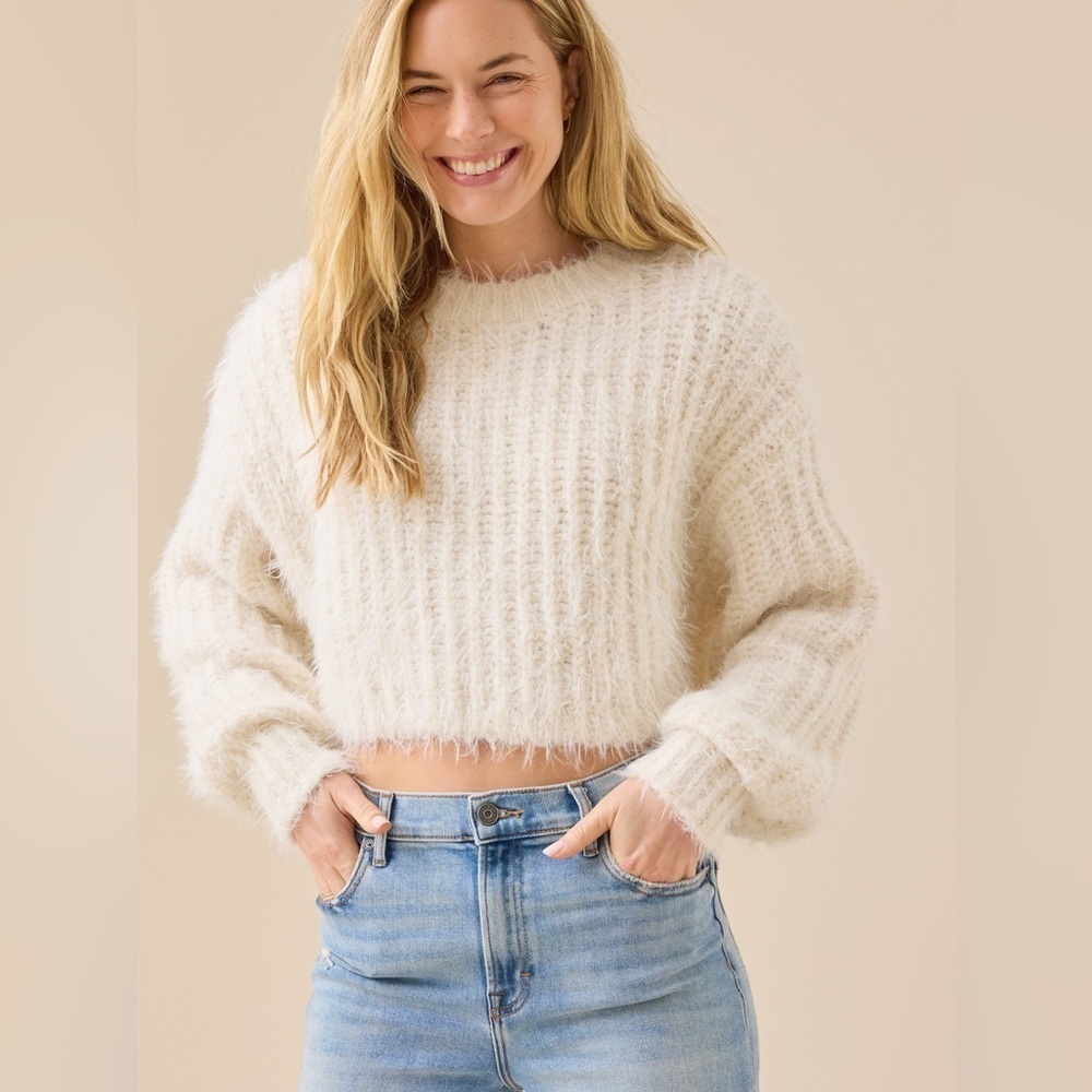 Altar'd State Cream Textured Knit Loop Sweater